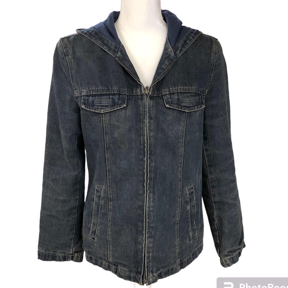 Braetan Denim Jacket Hooded Full Zip Blue Lined Pockets Jeans Coat Hoodie Size S